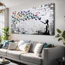 Colorful Graffiti Wall Art Funny Butterfly Paintings Banksy Street Art Mural Pop Art Home Office Wall Decor Framed Canvas Wall Decor for Living Room Ready to Hang - 40x20in
