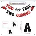 Two Fast Two Curious Banner, Boy 2nd Birthday for Racing Second Party Decorations, Baby Shower Race Car Let's Go Racing Party Supplies, Black Red Glitter