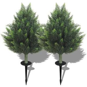 R's Ceder Artificial Topiary Cedar Tree 32 inch Faux Little Bush Cedar Tree UV Resistant Shrub Potted Artificial Plant for Outdoor Indoor Front Porch Garden (2 Pack)