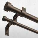 Double Curtain Rod, 1 Inch Bronze Extra Long Dual Curtain Rods 72 to 144 Inch with Aluminium Modern End Cap Finial, Adjustable Heavy Duty Window Treatment Rod, Telescopic Metal Double Drapery Pole Set, Bronze, 36"-144"