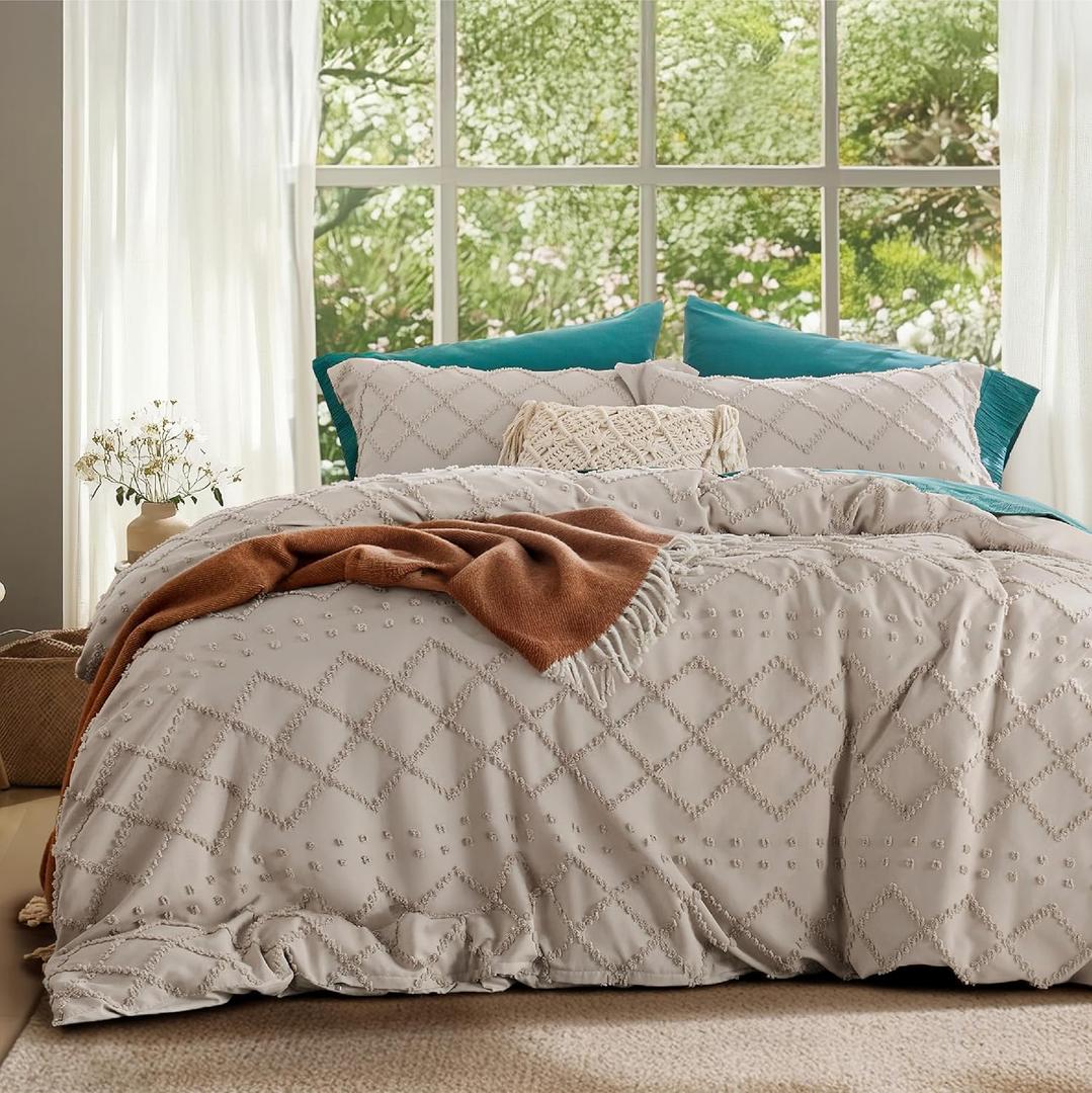 Bedsure Boho Duvet Cover Full Size - Linen Breathable & Soft Boho Bedding, Machine Washable Comforter Cover for All Seasons, Includes 1 Duvet Cover 80"x90" with 2 Pillow Shams & Zipper Closure