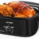 Roaster Oven 28 Quart, Electric Roaster Pan with Visible & Self-Basting Lid, Large Stainless Steel Electric Turkey Roaster Oven Defrost Warm Function, Removable Pan Rack, Fits Turkeys Up to 30LB Black