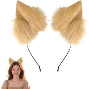 Shinto Cat Ears Headband, Furry Animal Ears Costume Hairband Cute Cat Accessories for Halloween Cosplay Party & Dress Up (Brown)