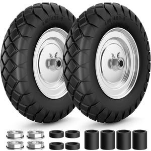 RONPOW 4.80/4.00-8 Flat Free Wheelbarrow Tire and Wheel, 16" Solid Puncture Proof Replacement Tires with 5/8" & 3/4" Bearings, 400Lbs Load, Universal Fit for Garden, Farm & Construction, 2Pack Silver