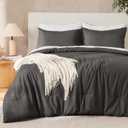 Dark Grey King Size Comforter, Boho Solid Bedding Comforter, Soft Cozy Lightweight Reversible All Season Warm Microfiber Bed Blanket Quilt Sets for Men Women (104x90Inch)