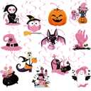3 x 24pc Pink Halloween Party Hanging Swirls Decorations - Cute Ghost Pumpkin Ceiling Streamers for Themed Party