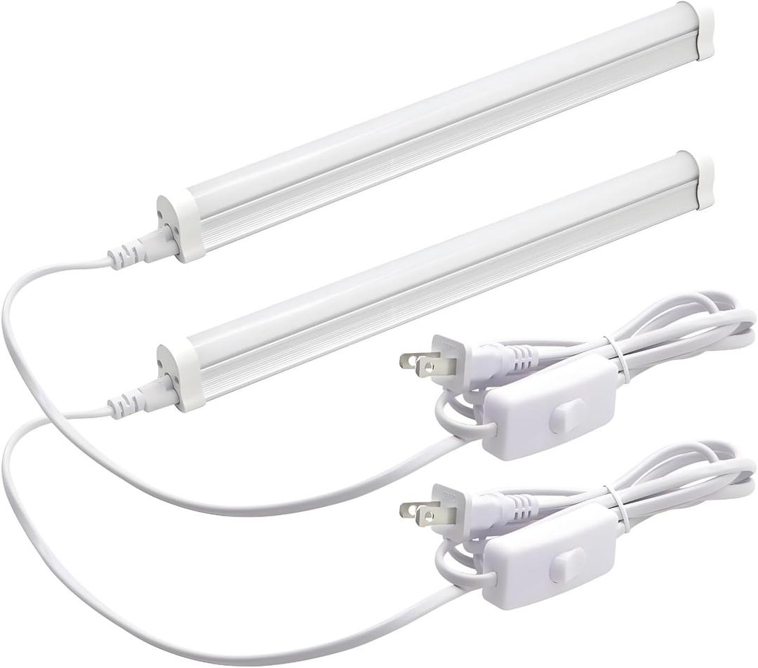 T5 LED Light Fixture 1ft 580lm 5W Frosted Cover, Under Cabinet Lighting, 6500k Cool White, Workbench and Utility Shop Lights, Corded Electric with Built-in ON/Off Switch (Pack of 2)