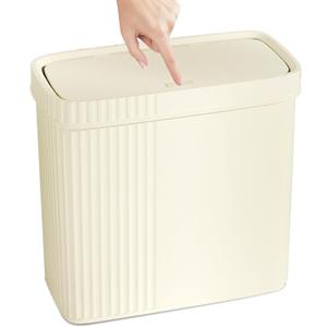 UUJOLY Small Bathroom Can with Lid Slim Wastebasket Garbage Can Plastic Container Basket Bin for Kitchen, Laundry Room, Office, Kids Room, Dorm, Beige, 2.4 Gallon