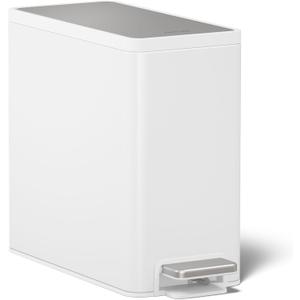 Kohler 20957-STW 2.5 Gallon Slim Step Trash Can, Bathroom Trash Can with Soft-Close Foot Pedal, White with Stainless Steel