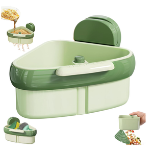 Plman Sink Strainer Basket, 2025 New Upgraded Suction Cup Sink Corner Rack, Triangle Suction Cup Press Sink Drainer Basket, Automatic Dumping Corner Sink Trash Catcher for Kitchen Bathroom (Green)