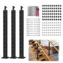 BLIKA Complete Set 36" Stair Railing Post System, Black 25-35 Angle Drilled Line Post, Invisible Cable Railing Kit Include 3Pack Stair Posts, 1/8" Stainless Steel Cable with Cutter (No Handrail)