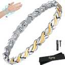 Magnetic Bracelets for Women, Titanium Steel Premium Ultra Strength Magnets,Waterproof and Adjustable (1PCS Silver Gold Fishtail)