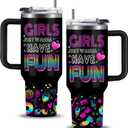 WWHSAl Girls Just Wanna Have Fun Neon Girl Tumbler  Bachelorette Party Girl Birthday Slumber Party Pajama Partys Girls Night Out Stainless Steel Insulated Travel Mug Trendy Gift for Teen 40oz