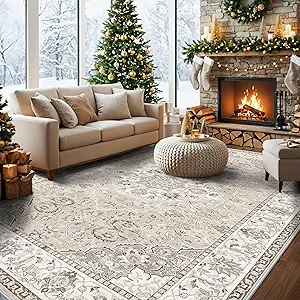 Washable Farmhouse Livingroom Stain Resistant (10x14 Beige/Latte)
