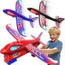 3 Pack Airplane Launcher Toy with Glowing Eyes & Web-Pattern Wings,2 Flight Modes Outdoor Games for Kids,Boys Toys Age 3-12,Birthday Gifts for 3 4 5 6 7 8 9 10 11 12 Year Old,Kids Gift(Red&Blue&Black)