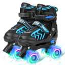Adjustable Toddler Kids Roller Skates with Light Up Wheels for Boys Girls Beginners for Indoor Outdoor Sports (Medium - Big Kid, Black&Blue)