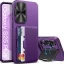 For Samsung Galaxy S25+ Plus Case, Built-in Card Holder & Stand & Lens Cover, Military Grade Drop Tested Soft Silicone Edge Rugged Protective Wallet Phone Case for S25+ Plus 6.7" 2025, Purple