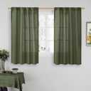 LAMIT 48 Inch Short Window Linen Curtains, Light Filtering Panels Back Tab and Rod Pocket Neutral Christmas Drapes for Cafe/Bathroom/Loft Room, Olive Green, 2 Panels, 34 x 48 Inch