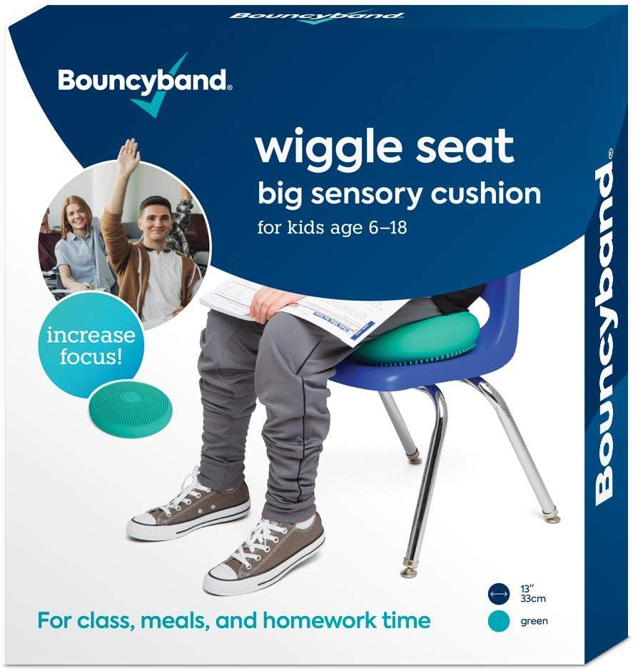 Bouncyband Wiggle Seat Green, 13 D Large Sensory Cushion for Kids Ages 6-18+ Promotes Active Learning, Improves Student Productivity, Includes Easy-Inflation Pump