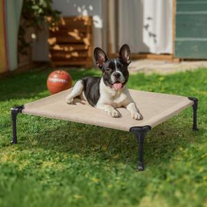 Veehoo Outdoor Elevated Dog Cot Bed, Cooling Raised Pet Bed for Medium Dogs, Washable Breathable Mesh Hammock Bed with No-Slip Feet, Indestructible Ground Off Training Platform Cot-32"x25"Beige Coffee