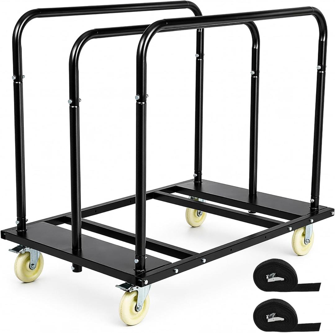 Folding Table Cart, 1800 LBS Heavy Duty Table Dolly with 5" PU Swivel Wheels, Reinforced Drywall Trolley and Panel Cart for 10 Folding Tables, Chairs, Plywood, Lumber, Warehouse, Party Events