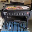 Char-Griller Flat Iron 4-Burner Propane Gas Flat-Top Griddle with Steel Griddle Top, Wind Guards and Instant-Ignition, 775 Cooking Square Inches in Black, Model E8936