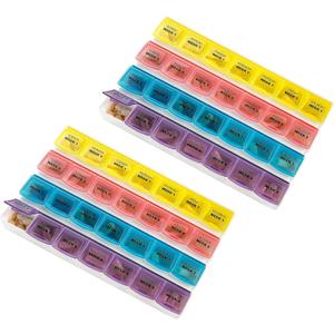 Monthly Pill Organizers - (Pack of 2) 28 Day Monthly Pill Planners to Separate Pills & Vitamins Week to Week, Travel Medication Reminder Daily Monday to Sunday Compartments