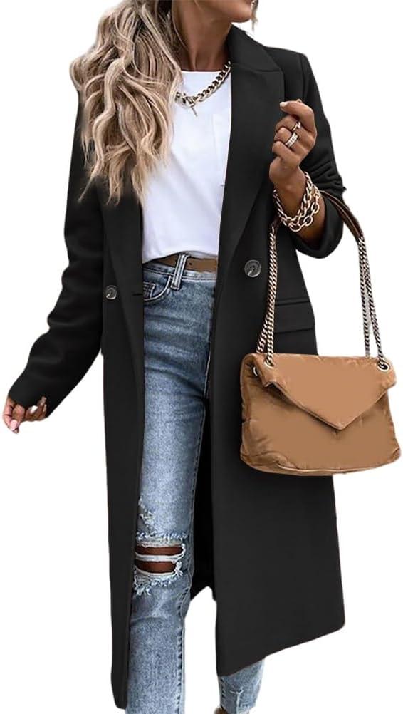 IDEALSANXUN Womens Long Wool Coats Fall Winter Notch Lapel Dressy Peacoat Jackets (XX-Large, Black)