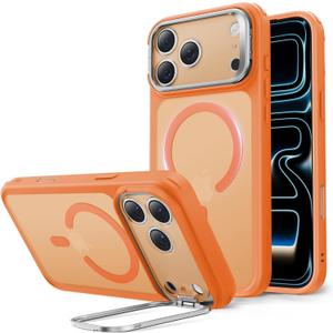 ESR for iPhone 17 Pro Max Case with Stash Stand, Compatible with MagSafe, Military-Grade Drop Protection Magnetic Phone Case, Scratch-Resistant Back Cover,Frosted Orange