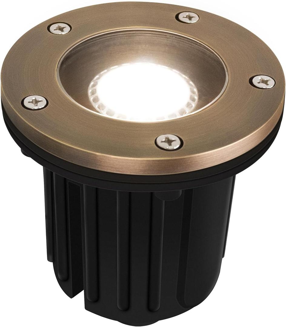GKOLED 1-Pack Outdoor Brass Well Lights, Low Voltage LED In Ground Light
Landscape Lighting, IP67 Waterproof Up Light for Garden Trees Bushes, 12V 5W 2700K, with MR16 Bulb and Swivel Base, Open Top