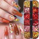 2 x Fall Leaf Glitter Nail Sequins,3 Boxes Holographic Maple Leaf Nail Art Flakes Orange Red Gold Autumn Glitter Sticker Decals Manicure DIY Thanksgiving Decorations 36 Styles (Style01)