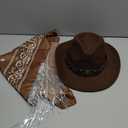 Cowboy Hat with Fringed Bandana Set for Women Wide Brim Western Cowgirl Hat Paisley Head Wrap Scarf