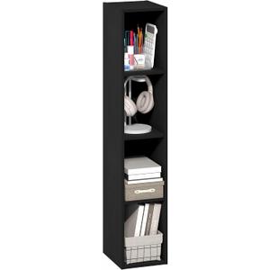 Furinno Fulda Book Shelf, 4-Tier Narrow Bookshelf, Standing Bookcase with 8-in Width Storage Shelf, 9.3 x 7.9 x 41.6, for Organization and Storage, for Living Room, Bedroom, Home Office, Blackwood, 4-Tier, 8W