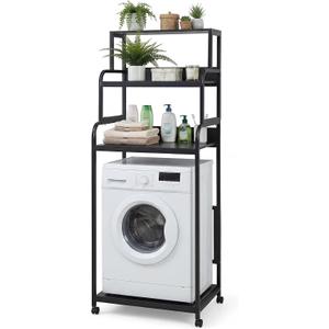 CroBlissful 3 Tier Mini Fridge Stand with Storage with Wheels, Microwave Stand with Storage, Multi Purpose Organizer Shelf for Dorm, Kitchen, and Office(Black, 17.7" d x 25.2" w x 61.6" h)