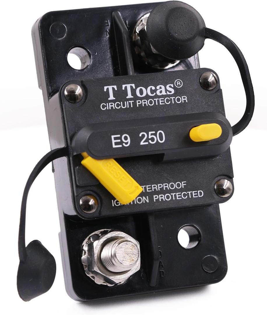 Hi-Amp 250A Amp 3/8" Studs Automotive Circuit Breaker with Manual Reset 12V - 48V DC for Car Audio Solar Battery System RV Truck Boat Waterproof Surface Mount