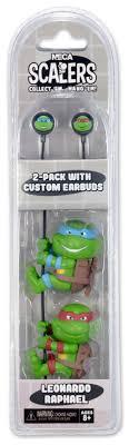 NECA Scalers - 2" Characters - TMNT "Leonardo" And "Raphael" Toy Figures With Custom Earbuds 2 Pack