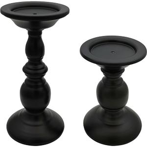 Pillar Candle Holders Stands Set of 2, Candle Holders for Pillar Candles Decorative Candlestick Holder for Fireplace, Home Decor, Dinning, Party, Wedding, Matte Black, 6.2" & 8.7"