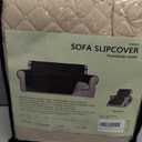 XINEAGE Quilted Chair Sofa Cover Waterproof Chair Covers for Armchair, Super Soft Washable Slipcover with Pockets & Non-Slip Elastic Straps, Thick Furniture Protector (Beige) (1 Seater Chair)