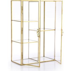 ELLDOO 5 Slots Clear Glass Storage Box, Gold Jewelry Makeup Display Organizer Case, Decorative Tower Box Storage for Trinket Perfume Lipstick Figure Statue Toy Display