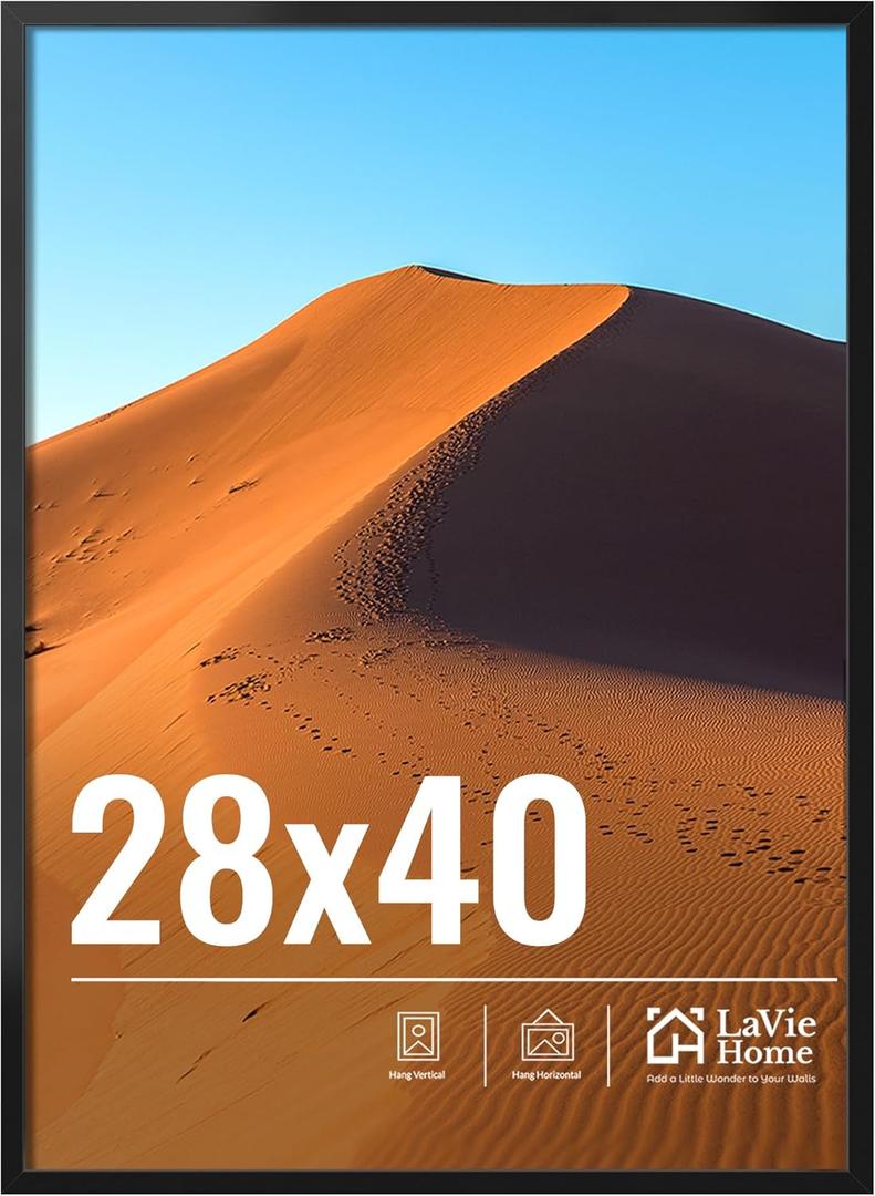 LaVie Home 28x40 Picture Frame for Wall Display, 28x40 Black Picture Frame with HD Plexiglass, 28 x 40 Poster Frame 1 Pack, Display Frame for Vertical or Horizontal, Classic Collection