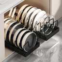 AmoiChic 2 Pack Pull Out Cabinet Organizer for Pots and Pans, Black Storage Rack with 8 Adjustable Dividers, Kitchen Cabinet Organizer for Pot Lids, Bakeware, Dishes Storage