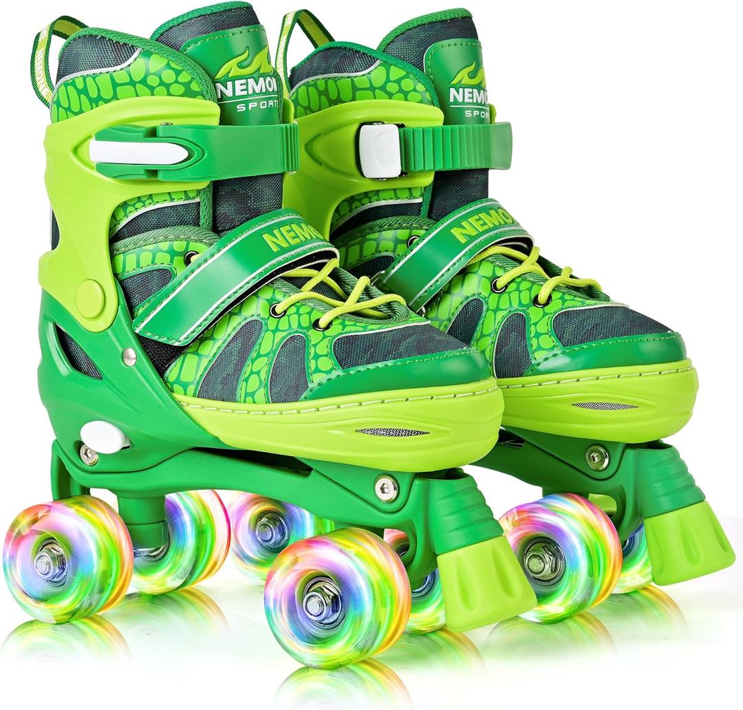NEMONE Mermaid 4 Size Adjustable Light up Roller Skates for Girls, Purple Blue Skates for Toddlers, Beginner Kids Butterfly Roller Skates Indoor Outdoor M