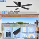 NKPU 52 Inch Low Profile Ceiling Fans with Lights, Black