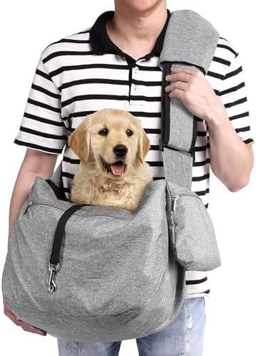 Ownpets Pet Sling Carrier, Fits 15 to 25lbs Extra-Large Dog/Cat Sling Carrier Reversible and Hands-Free Dog Bag with Adjustable Strap and Pocket Shoulder Pad for Outdoor Travel Hiking