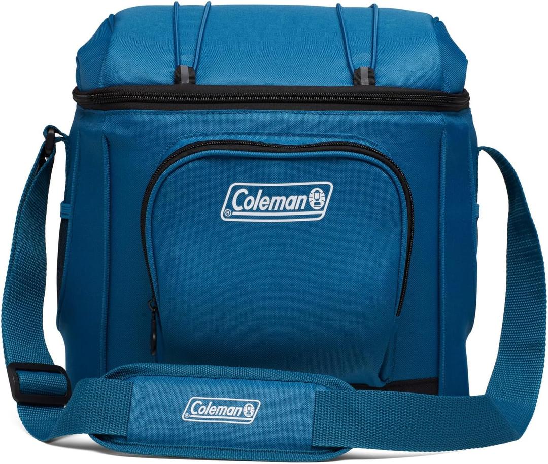 Coleman Chiller Insulated Soft Cooler, Leakproof 9/16/30 Can Cooler with 12+ Hour Ice Retention, Made with Recycled Materials, Great for Lunch, Camping, Beach, Pool, Sports, & More (Blue)