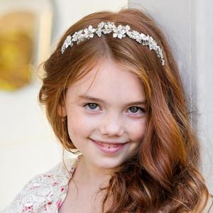 Oriamour Silver Flower Girl Headband With Crystal Rhinestone Princess Teen Girls Headpiece For Birthday, Wedding,Photography