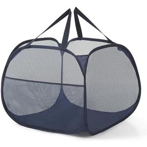 Kimmama Collapsible Mesh Laundry Basket,Foldable Pop Up Laundry Hamper with Side Pocket,Removable Clothes Storage Bin with Handle for Laundry Room,College Drom,Bathroom,Kid Room,Travel,95L,Navy