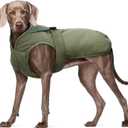 Kuoser Canvas Dog Coat, Warm Dog Jacket Reflective Fleece Pet Cold Weather Coat, Warm Doggie Clothes Waterproof Winter Vest with Zipper Leash Hole for Small Medium Large Dogs, Army Green L (Large (Pack of 1))