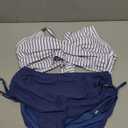 Blooming Jelly Womens High Waisted Bikini Sets Drawstring Tummy Control Swimsuits Crisscross Tie Back Bathing Suit (Medium, Metal-striped Blue)