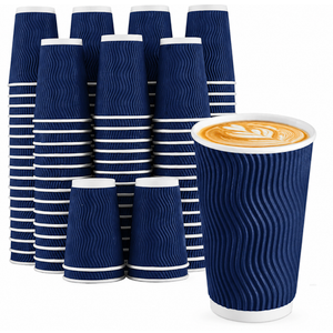 Lamosi Disposable Coffee Cups 16 OZ 90 Pack, Paper Coffee Cups 16 OZ for Hot Drinks or Cold Beverages, Insulated Corrugated Ripple Wall Cup No Lids for Office, Cafe, Home or Travel (Navy)